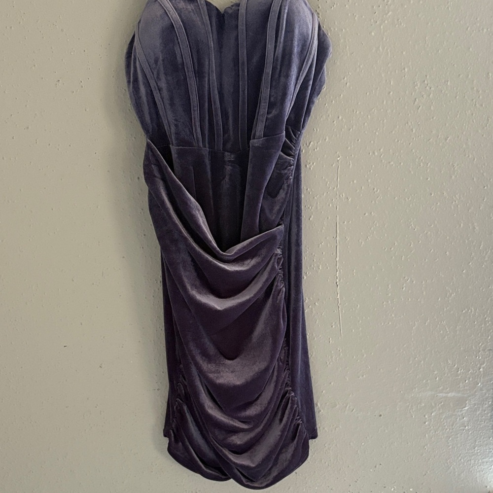 Privy Velvet Strapless Dress in Deep Purple